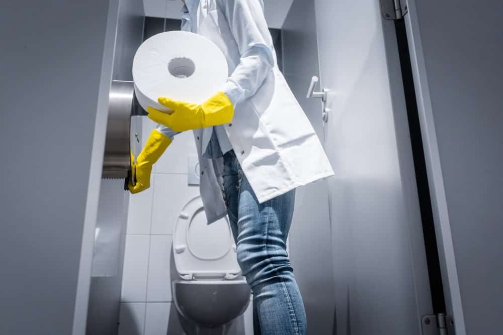 Person Refilling Toilet Tissue Bin